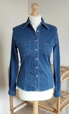 Vintage 90s Cowgirl Western Denim Long Sleeve Shirt Size 12 • £12