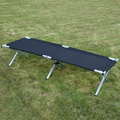 BLACK US CAMP BED - Folding Camping Cot Military Army Water Resistant Bag • £82.95
