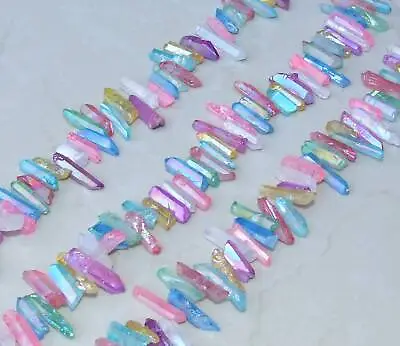 Multi-Colored Titanium Quartz Cluster Point Titanium Quartz Points Strand Raw • $9.95