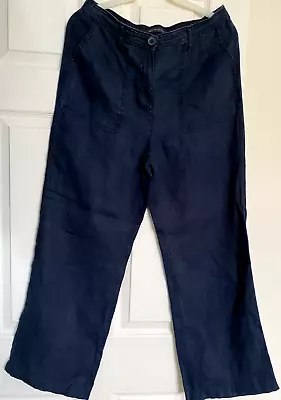 M & S Ladies Linen Trousers In Black - Size 12 • £8