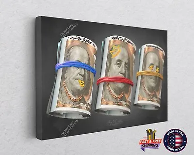 $220 • Buy Rolled Up Stack Of Dollars Money Design Canvas Print Art Décor