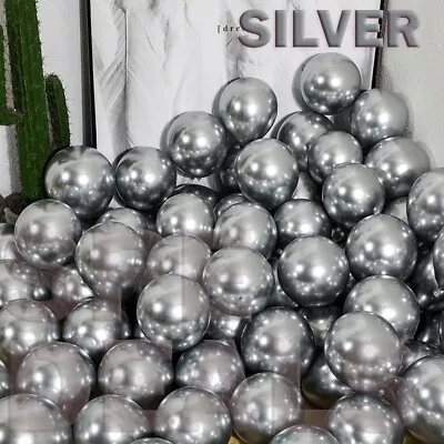 $9.99 • Buy 50 SILVER Metallic Balloons Chrome Shiny Latex 12  For Wedding Party Baby