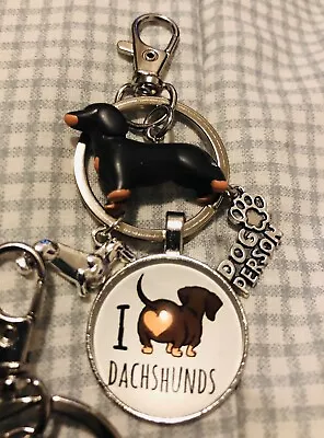 Dachshund Keyring Handmade Purse Fob PVC & Alloy Dog Keychain Clip • $8