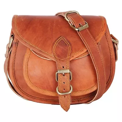 Vintage Saddle Bag Genuine Goat Cross-body Bag Leather Brown Messenger Shoulder • $29.99