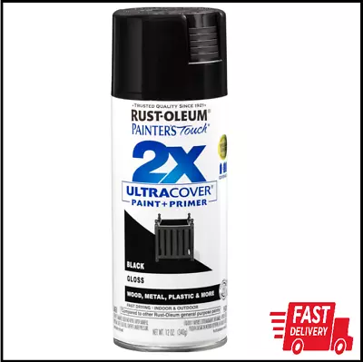 Rust-Oleum 249122 12-Oz Premium 2X Ultra-Cover Spray Paint Gloss Black • $8