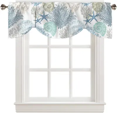 Coastal Tie Up Valance Curtains For Windows Kitchen Bedroom Bathroom 54 X18  • $26.88