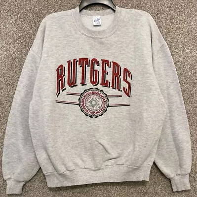Vintage 90s NCAA Mens Gray Rutgers University Crewneck Sweatshirt Size XL USA • $29.99