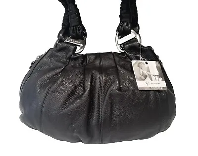 B MAKOWSKY Black Pebble Leather Large Hobo Satchel Top Double Handle Handbag • $168.75