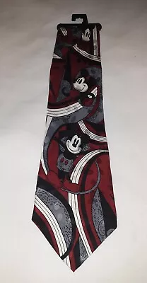 Mickey Mouse Tie Geo Pattern Disney Store 100 % Silk Red Black White Grey • $11.69