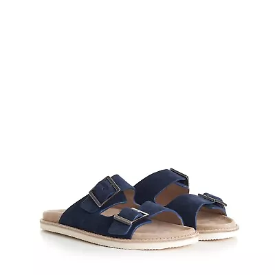 BRUNELLO CUCINELLI 795$ Blue Urban Slide Sandals - Suede Straps With Buckle • $645