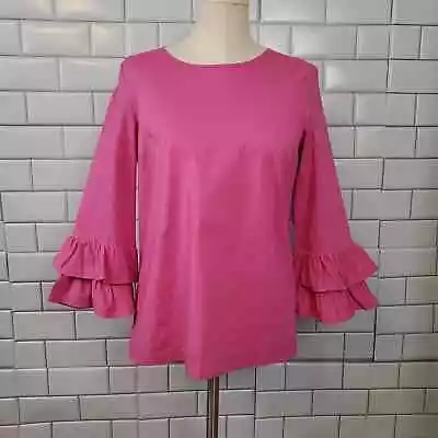 J Crew| Statement Sleeve Ruffle Pink Key Hole Top Blouse Women's Size 4  • $17