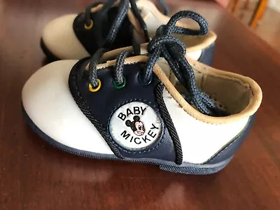 Vintage Disney Baby Navy Blue & White Mickey Mouse Saddle Shoes Size 2 • $10