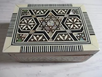 Wooden Handmade Mosaic Trinket Box Inlay Mother Of Pearl Made In Egypt EUC • $19.99