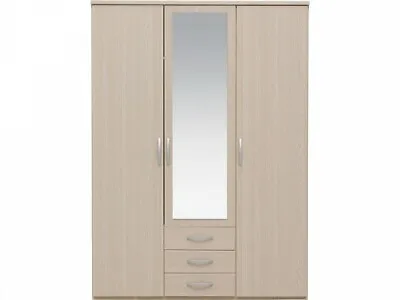 Hallingford 3 Door 3 Drawer Mirror Wardrobe - Acacia • £224.99