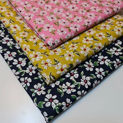 100% Cotton Poplin Floral Daisy Bloom Fabric Dress Craft Quilting Material 58  • £10.24