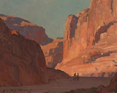 Vintage Cowboy Mountain Canyon 32 X 40 In Rolled Canvas Print Old West Painting • $79