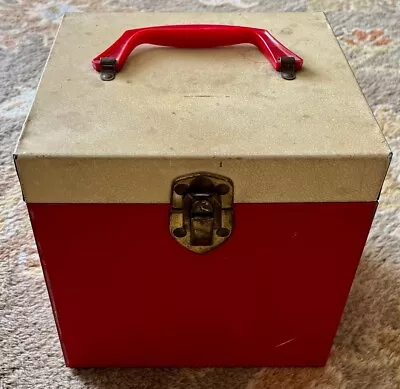 1960's Rock Red/Creme METAL Portable Double 45 Carrying Case Holds 50+ Records • $4.25