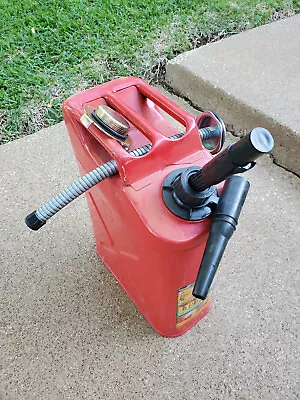 Vintage 5 Gallon Steel Blitz Red  Jerry Can  With 2 Nozzles NICE • $39