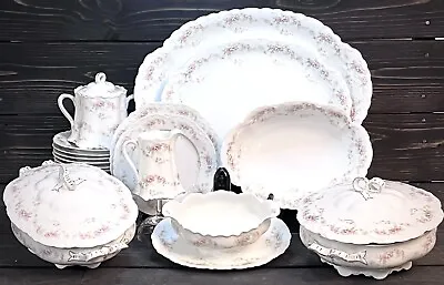 Habsburg China Austria Porcelain Pink Roses Flowers 24pc Serving Pieces & Plates • $180