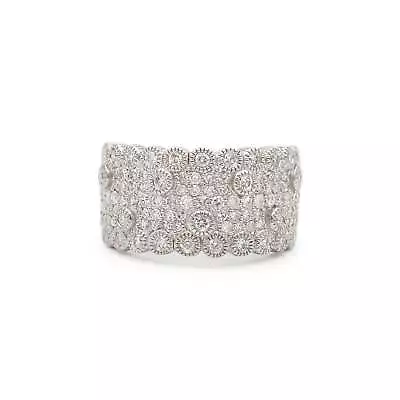 Judith Ripka Bridal Ladies 14K White Gold Textured Cluster Diamond Band Ring • $1250