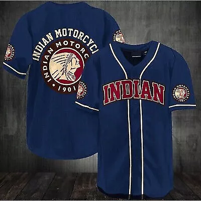 Hot Sale Red Indian 1901 Motorcycle Baseball Jersey Shirt Blue Navy Fan Gift • $29.99