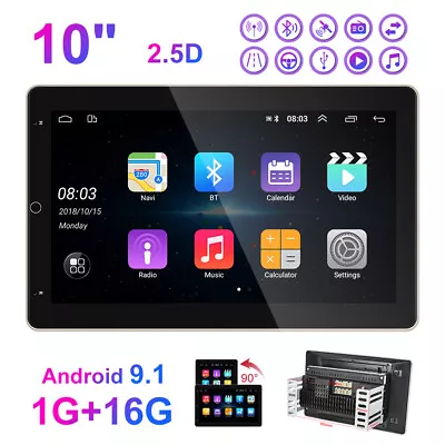 2 DIN 10'' Android 9.1 Car Radio Player GPS Wifi Tablet PC Bluetooth Head Unit • $184.62