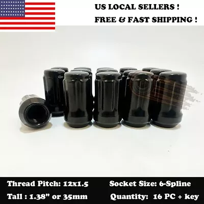 16pc+secure Key 12x1.5 For Honda Acura 1.38  Tall Black 6 Spline Acorn Lug Nuts • $18.45