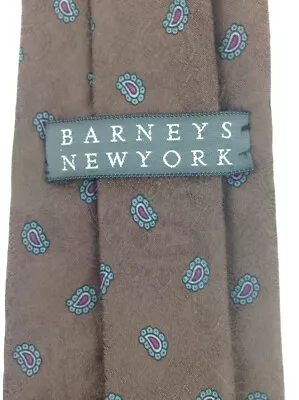 Vtg Barneys NY New York Brown Blue Paisley Silk (57 X 3 In) Mens Skinny Necktie • $4.34