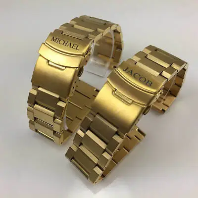 Name Engraved Personalized Steel Gold Replacement Watch Band Double Lock 5000G • $29.95