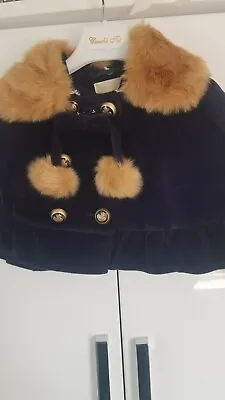 Brand New Girls Couche Tot Navy Pancho Coat With Fur Collar An Matching Hat 4-5 • £20