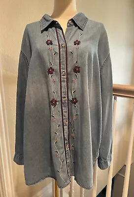 Victoria Jones Women's Embellished Chambray Shirt Size 26 - Long Sleeve • $16