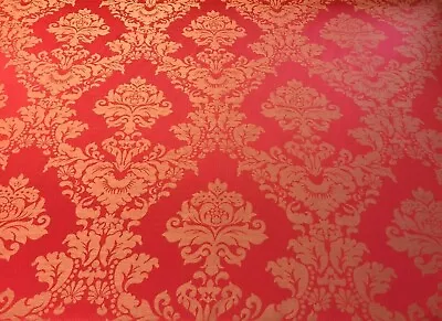 Madagascar Designer Curtain Brocade Damask In Red | Curtain Upholstery Fabric • £12.95