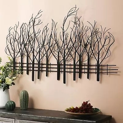 Rustic Grove Of Trees Forest Wall Art Sculpture Black Metal Large Nature Decor • $130.60