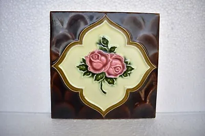 Antique Tile Art Nouveau Majolica H&R Johnson Ltd England Cristal Rose Design 24 • $100.62