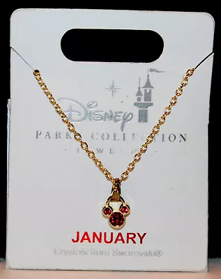 Disney Jewelry Swarovski JANUARY Birthstone Necklace Mickey Mouse Gold Tone Red • $8