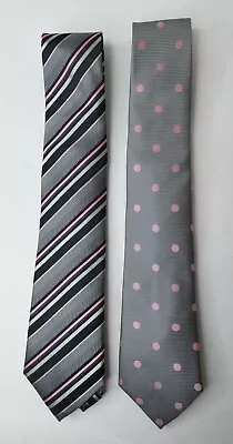 Lot Of 2 Republic Grey Pink Black Silver Polka Dot Textured Dress Ties Q • $12.99