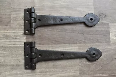 Vintage Cast Iron Door Hinges Handmade French Gate Arrow Head Barn Rusty 2 Pcs • $45