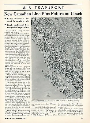 1953 Aviation Article Pacific Western Airlines History PWA Canada Canadian • $9.99