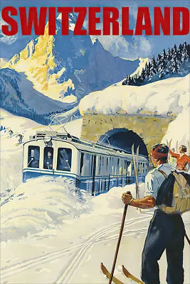 361093 Switzerland Alps Ski Winter Sport Train Europe Vintage Poster • $29.95