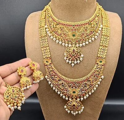 South Indian Bollywood Bridal Golden Choker Necklace Fashion Wedding Jewelry Set • $29.99