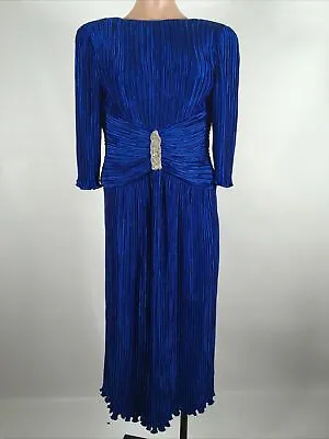 Vintage George F. Couture Puff Sleeve Pleated Evening Gown - Sapphire - Sz 6 • $175