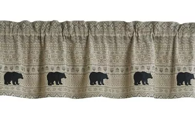 NEW Primitive BEAR VALANCE Signal Mountain Curtain Black Gray Tan 60 X14  Cabin • $23.75