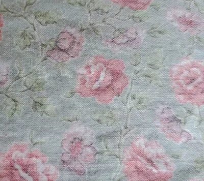 Vintage Sewing Fabric Calico Pink Cabbage Roses Cotton Pastel Blue 1.4yds 50x45  • $10.44