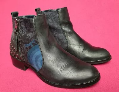 £5.99 • Buy Desigual Women's Black Leather Ankle Boots UK Size 3 Studded Zipped 