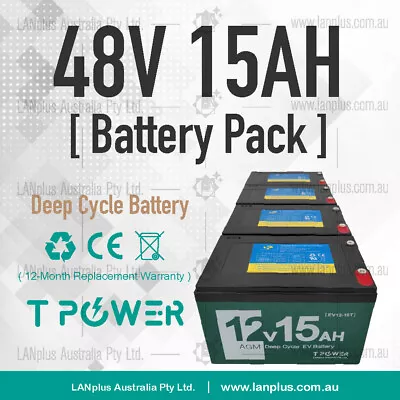 48V 15AH Sealed Lead Acid AGM EV DEEP CYCLE BATTERY Pack EBike Scooter 4x 12V • $189