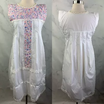 Vintage 70s Mexican Embroidered Oaxacan Wedding Dress 100% Cotton 1970s Floral • $68