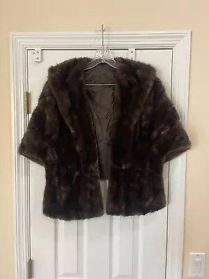 Dark Brown Mink Fur Vintage Stole Shawl Cape Shrug Collard With Pockets • $39.99