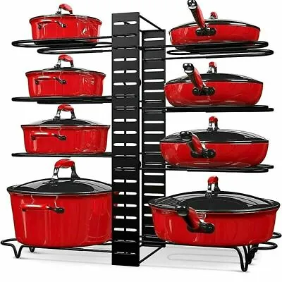 Pots And Pans Organizer For Cabinet 8 Tier Adjustable Pot And Pan Organizer Rack • $17.99