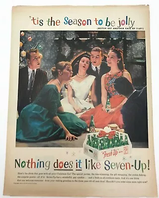 Vintage 7 Up Christmas Ad 'tis The Season To Be Jolly Holiday Original1958 Ad • $11.75