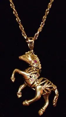 LOVELY 9ct 375 Yellow Solid Gold Articulated Movable HORSE Pendant & 21.5  Chain • £1089.99